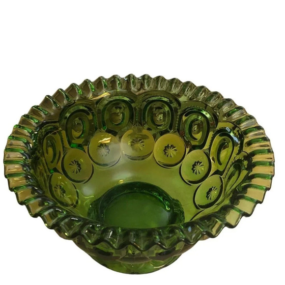 Vintage L.E. SMITH Moon & Star 5.5" x 10" Green Scallop Rim Large Footed Bowl - Picture 3 of 4